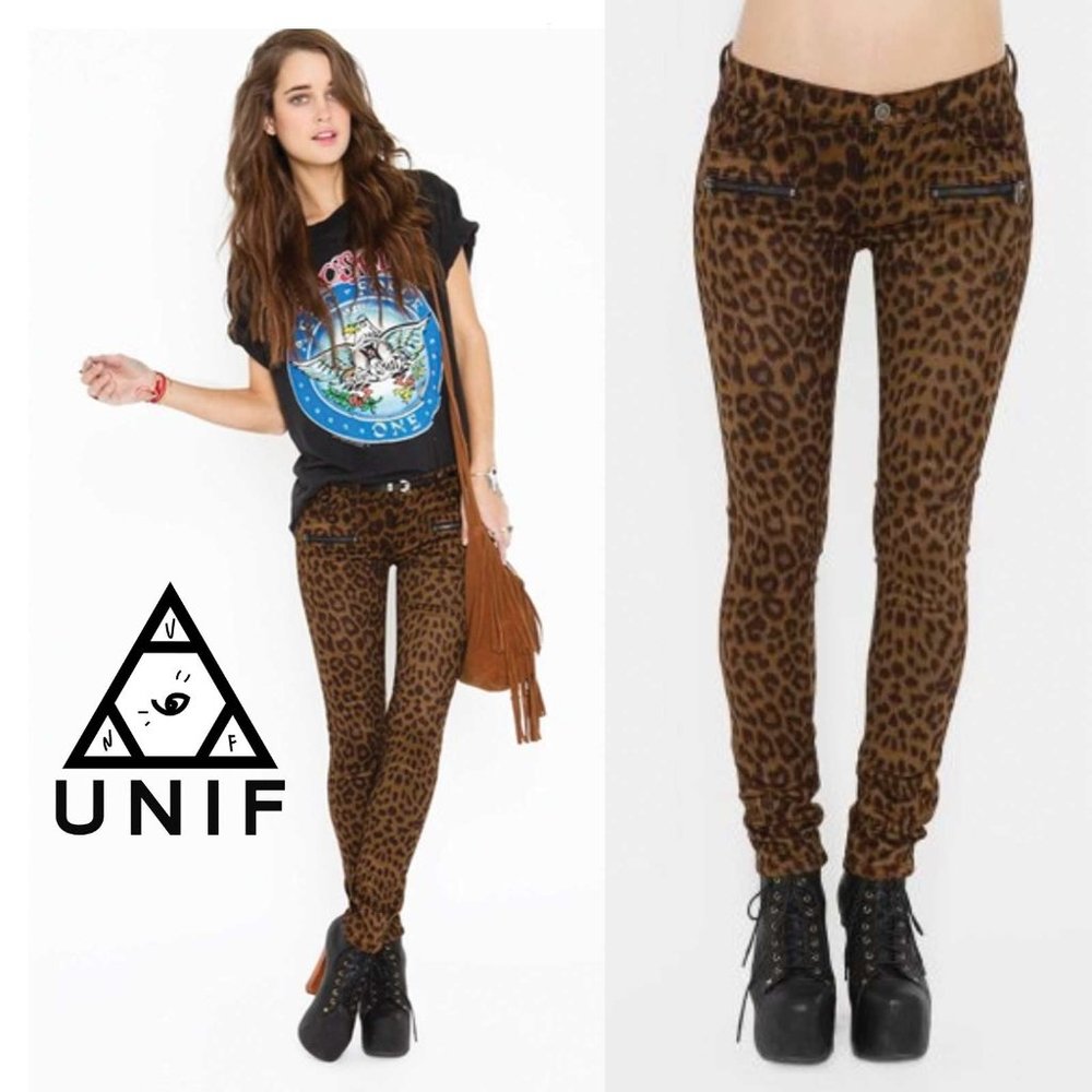 UNIF Leopard print suede straight leg skinny jean 26